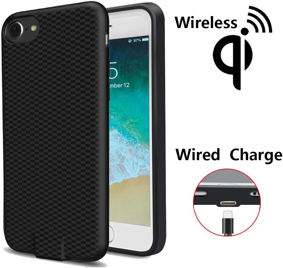 Wireless Charger Case Qi Enabling Charging Receiver Adapter for iPhone 7 Plus 6S 6 Wired or Corded & Cordless Charge Compatible 5.5 ' Phone Back Cover Built-in TI Receptor & Traditional Plug in Port
