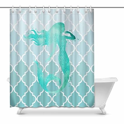 72 Mermaid Tail Scales Fabric Shower Curtain Bathroom Decor Peacock Green Us