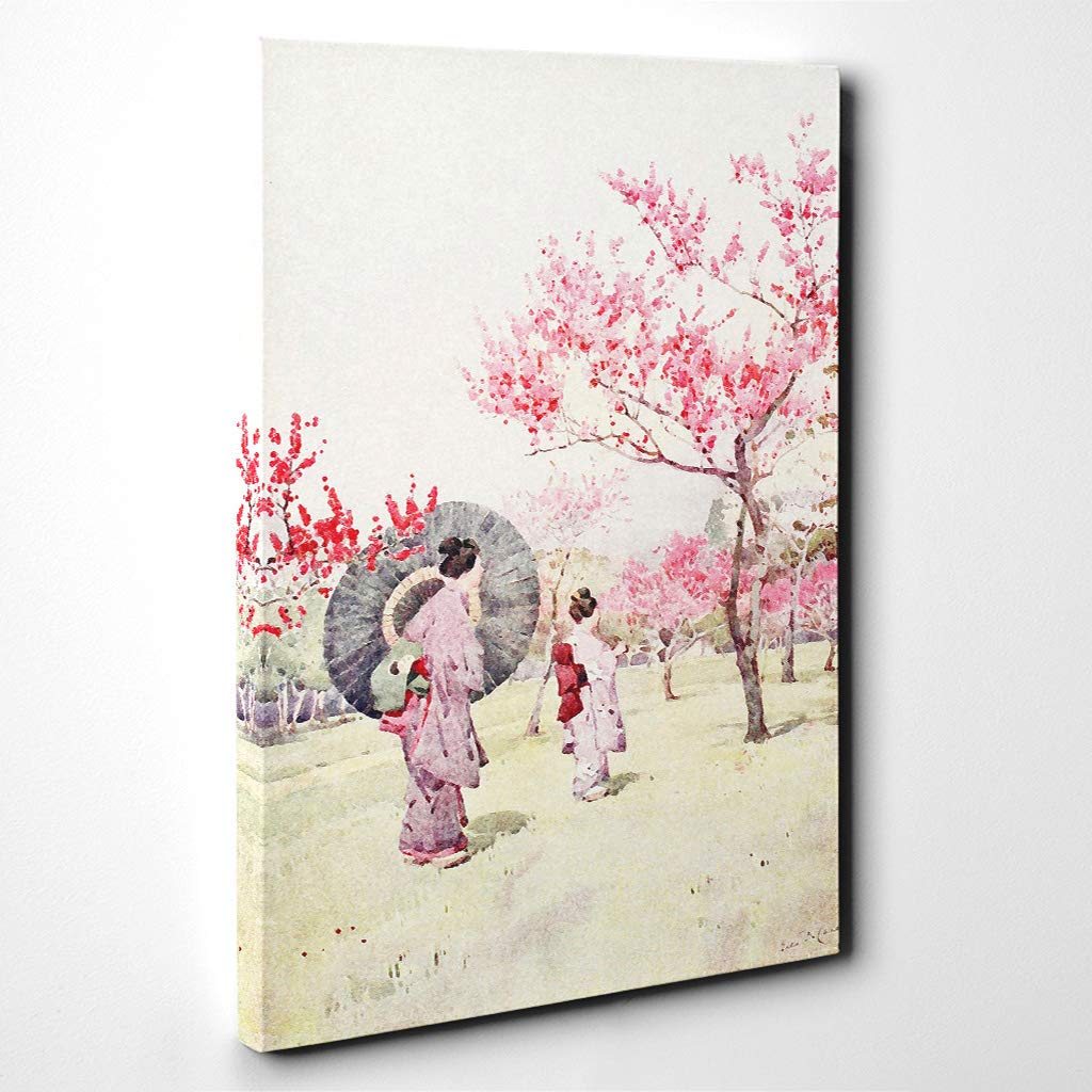 Ella Du Cane Japanese Oriental Peach Blossom Canvas Print | Gallery Wrapped 30mm Frame Wall Art | 20x14 inches | Ready to Hang | Asian Floral Picture | Living Room Bedroom Lounge Office