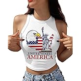 Eciodci Women's American Flag Crop Top USA Patriotic 4th of July Soft Summer Sleeveless USA Flag Crop Tank Tops for Women