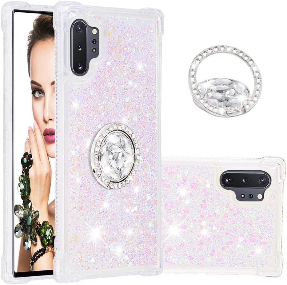 Galaxy Note 10 Plus Case, DOOGE Luxury Diamond Glitter Bling Crystal Case for Women Girls Full-Body Protective Bumper Case with Built-in Finger Ring Kickstand Holder for Galaxy Note 10 Plus 6.8inch