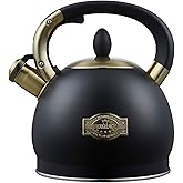 Stove Top Whistling Tea Kettle- Stainless Steel Teakettle Teapot with Ergonomic Handle 2.6 Quart(Black)