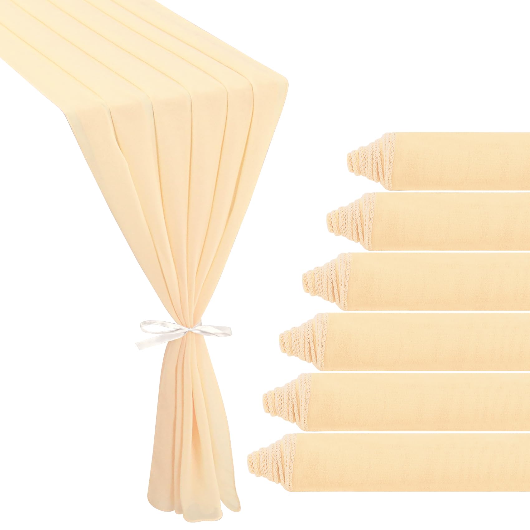 Photo 1 of 6 Pack 10Ft Champagne Chiffon Table Runner 29x120 Inches Sheer Fabric Table Runner Romantic Wedding Runner for Thanksgiving Christmas Bridal Shower Decorations?Champagne?