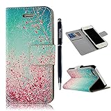 5s Case, iPhone 5&5s Case - MOLLYCOOCLE Fashion Style Painted Colorful Pattern Wallet Style Credit Card Holder Case Magnetic Design Flip Folio PU Leather Cover Standup Cover Case for iPhone 5&5s(Cherry Flowers)