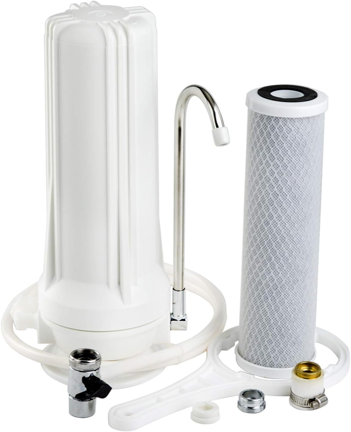 iSpring CKC1 Countertop Drinking Water Filtration System with Carbon Filter 2.5" x 10", White - Kitchen Countertop Water Filters - 