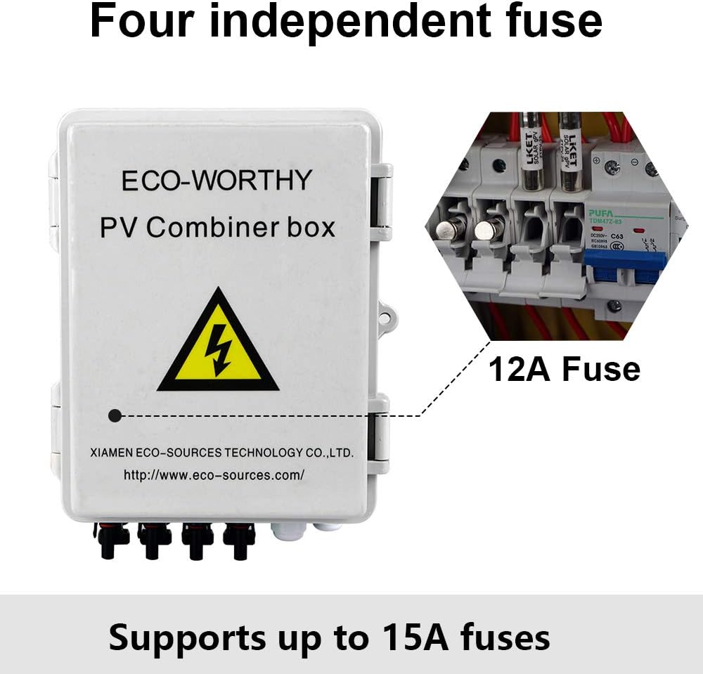 ECO LLC 4 String PV Combiner Box with Lighting Arrester, 10A Rated Current, Universal Solar Panel Connectors, Grounding Bus-Bar Ideal For Off-grid Solar System : Garden & Outdoor