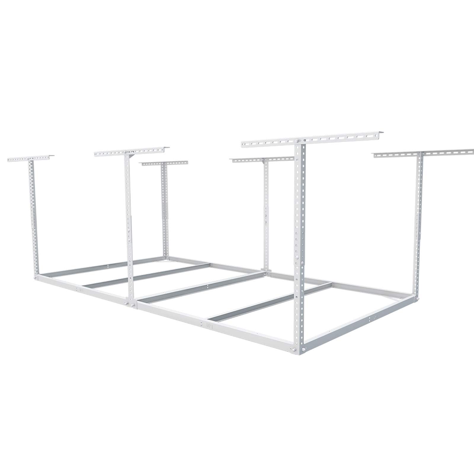 Photo 1 of FLEXIMOUNTS 4x8 Overhead Garage Storage Rack without Decking, Garage Storage Organization System, Heavy Duty Metal Ceiling Storage Racks, 600lbs Weight Capacity, White