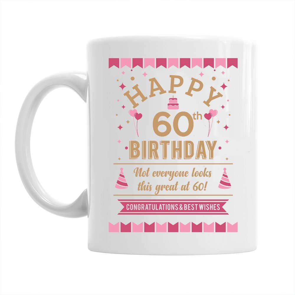 60th Birthday Gift for Women 60 Happy Birthday Pink Coffee Mug