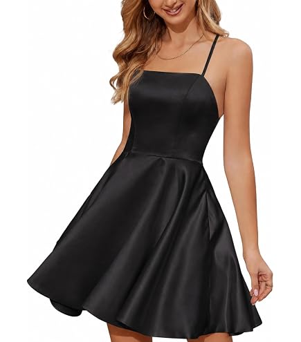 homecoming dresses with built in bras MIQILADUNA Short Dress Satin Pockets Spaghetti Strap Mini Built-in Bra Cocktail Black 0 : Clothing, Shoes & Jewelry Add To Mid Sale 12Jun