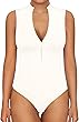 MANGOPOP Tank Top Body Suits for Women Sleeveless Mock Turtle Neck bodysuit Zip Up Ribbed Deep V womens bodysuit