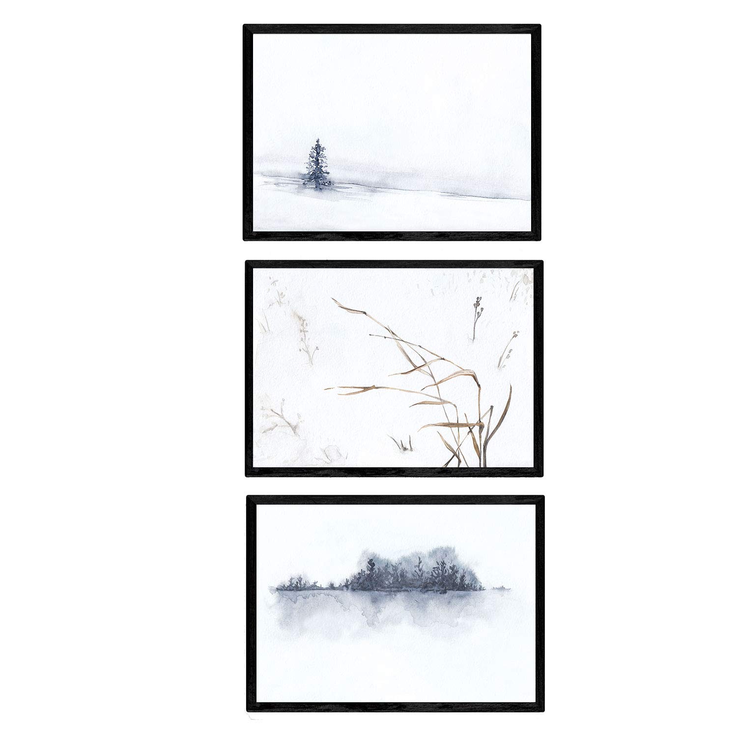 Nacnic Set of 3 Posters November, Snow and Nordic. Scandinavian landscape style sheets in A4 size, frameless.
