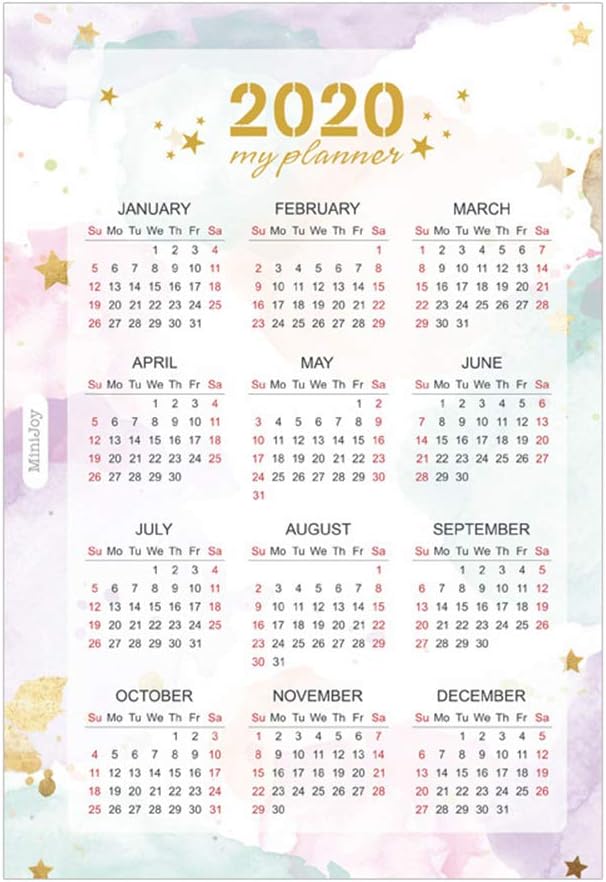 thansky 2020 Index Calendars,School Office Supplies Diary Refill Hot Stamping Inner Page 2020 Year Calendar Notebook(A6)