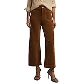 miduo Womens Casual Button Zipper High Waisted Straight Leg Wide Leg Corduroy Pants with Pockets Trousers