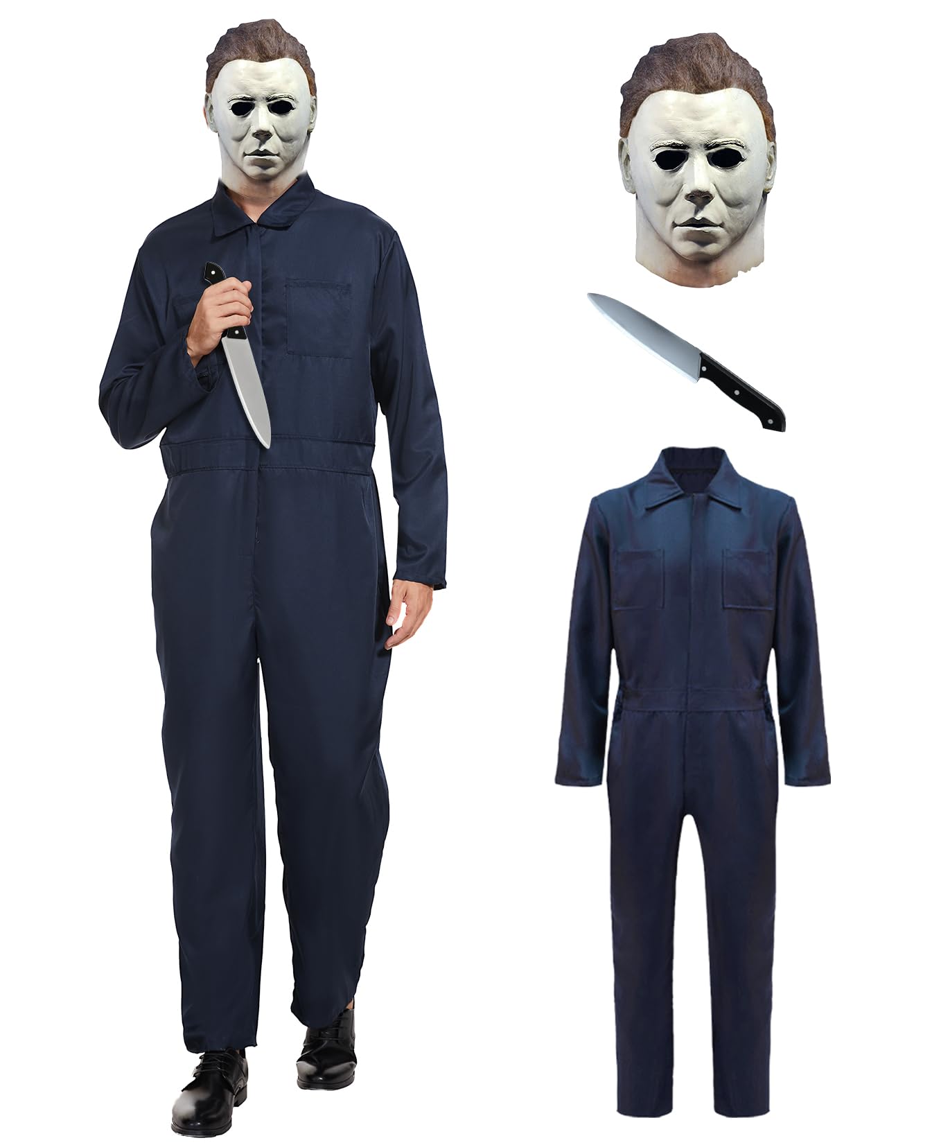 Photo 1 of *MISSING PARTS*
FGHJKL Adult Navy Blue Jumpsuit Coveralls with Mask And Classic Knife for Halloween Cosplay (Medium)