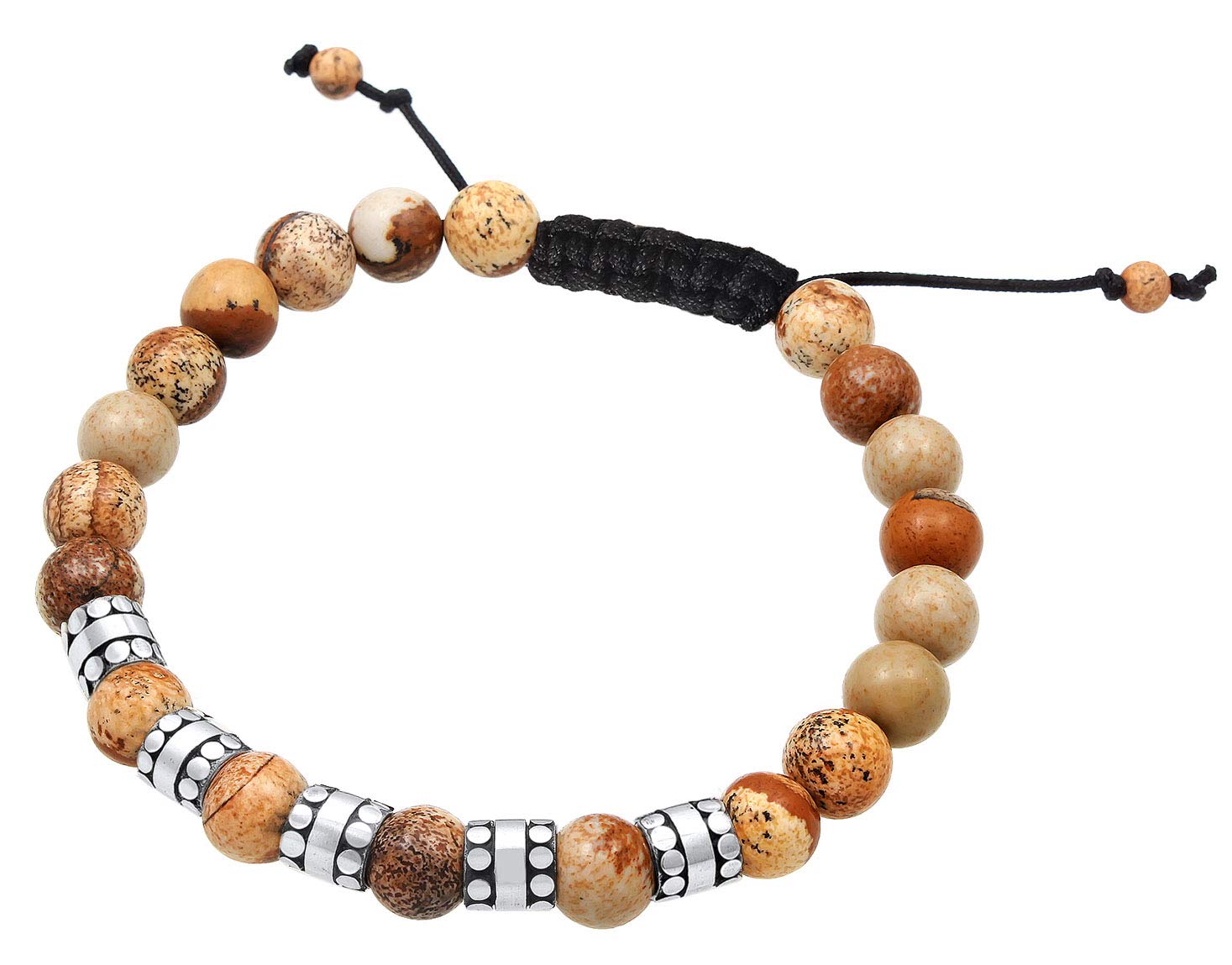 Kuzzoi Buddha 0201740719_19 Men's Bracelet with Brown Agate Gemstone Beads and 925 Sterling Silver Pendant, Adjustable Length 19 cm, Yoga Bracelet, Energy Bracelet