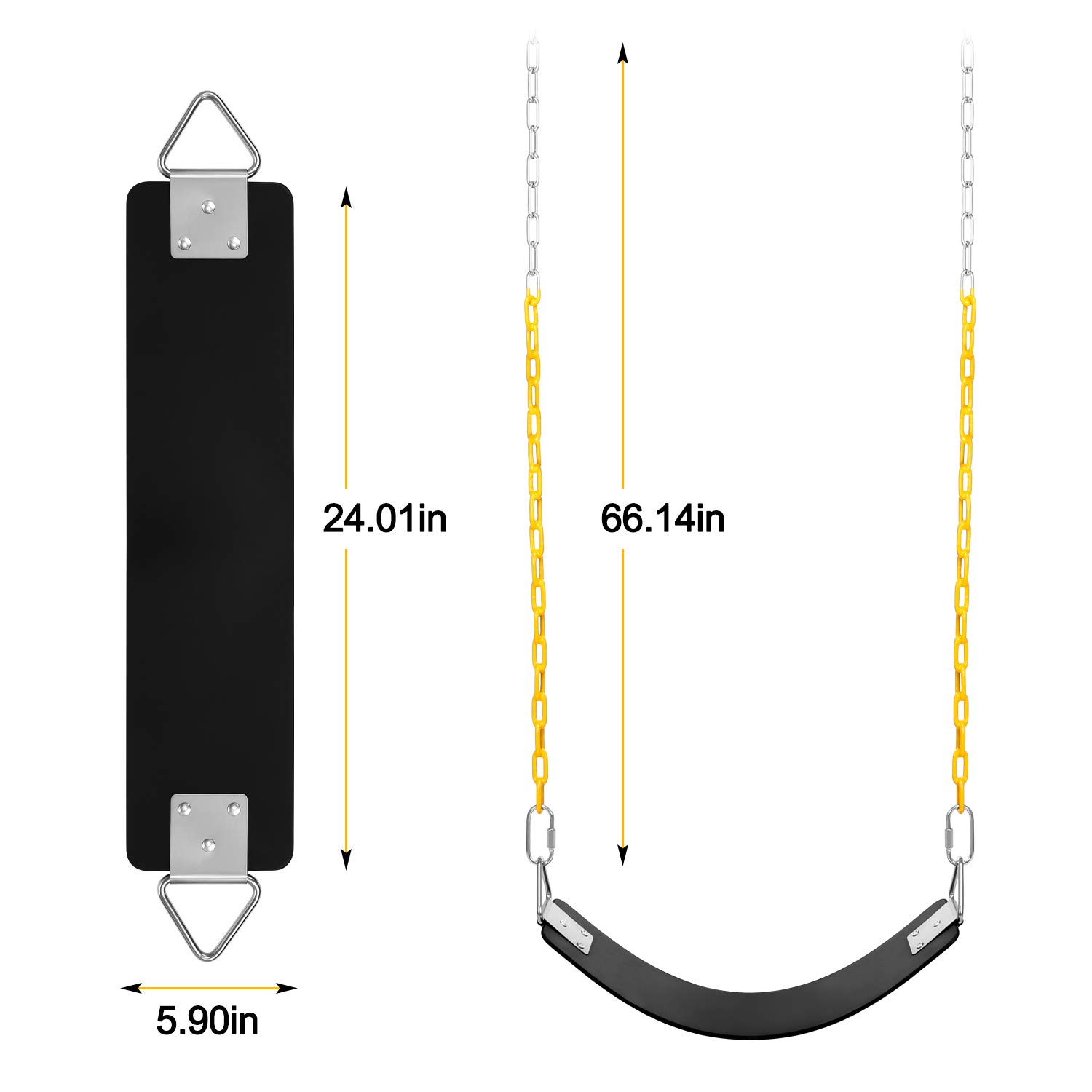 AGPTEK Swing Set, Seat with 66 Inch Anti-Rust Chains Thermoplastic Coated, Support 250lb, Cushion Accessories Replacement with Snap Hooks for Outdoors, Playground, Jungle & Gym - Black