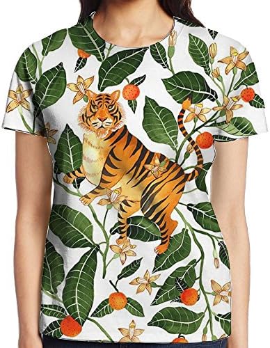Lovely Tiger Leaves3D Printed Graphic Woman Short Sleeve Colorful Round Neck Fashion T Shirt