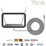 ANTAN DVB-T655VA Indoor TV Antenna 25-35 Miles Range -Support 8K 4K 1080P UHF VHF Freeview Channels with Longer 10ft Coaxial 