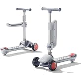 2 in 1 Kids Scooter for Kids 3-12, Adjustable Handle &amp; Soft Seat, | Aeneadbaby 3 Wheel Kids Scooter, 2-in-1 Ride Scoot, Stepless Handle, Music Lights, Wide Wheels, Anti-Tip, Aluminum Stem.