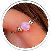 Lugasis FINE JEWELRY Gold Helix Hoop - Handmade 8mm Hoop with a Cute 3mm Pink Opal - Hypoallergenic Thin 20 Guage 14k Gold Cartilage Earring