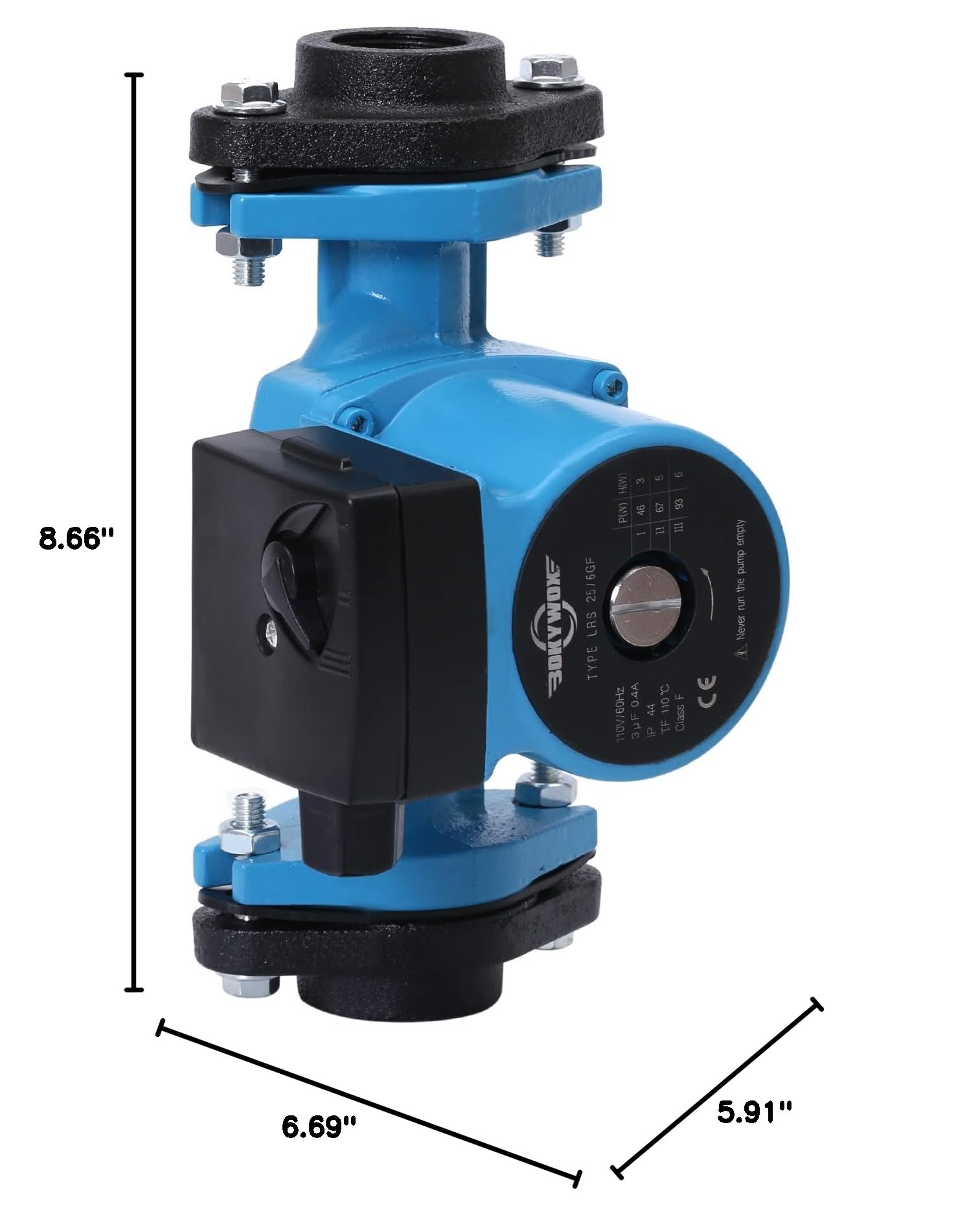 BOKYWOX 3-Speed 1 Inch Hot Water Recirculating Pump, 1/8HP Booster Pump, 110-120V, Flange Circulation Pump for Water Heater/Floor Heating