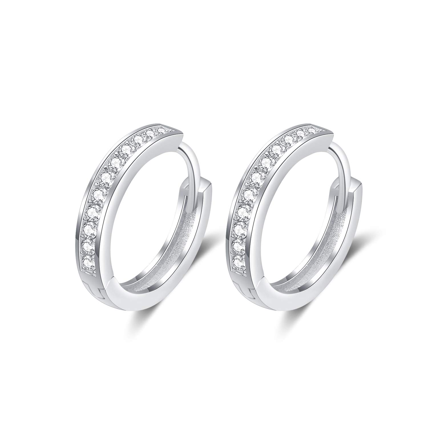 925 Sterling Silver Small Huggie Hoop Earrings with Cubic Zirconia Sleeper Earrings for Women Girls (White, Sterling Silver) — image 1