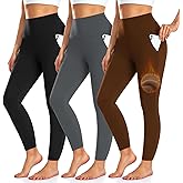 3 Pack Fleece Lined Leggings Women with Pockets -Warm Winter Yoga Pants for Women Thermal Running Workout Leggings