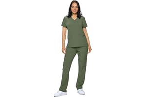 Monarch Uniforms Scrub Sets - Regular & Petite Stretchy Scrubs for Women - Set of Top & Pants