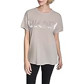 DKNY Womens Short Sleeve Jumbo Satin Logo Crew Neck T-Shirt