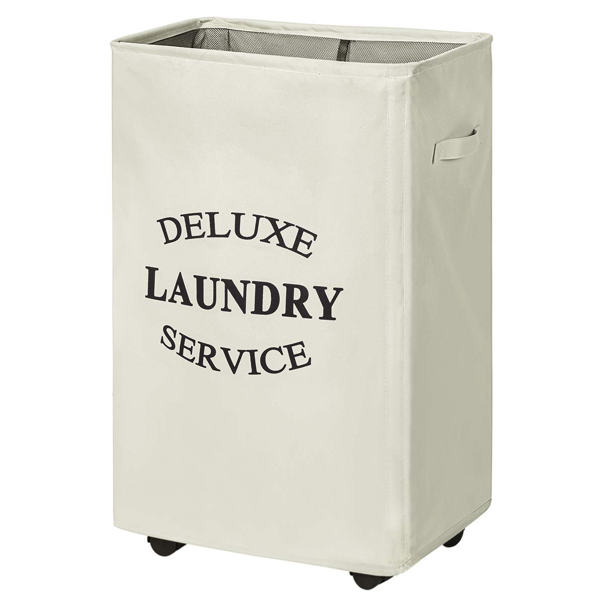 WISHPOOL Large Rolling Laundry Basket with Wheels Laundry Hamper for Laundry Collapsible Clothes Bag Basket Stand Square Laundry Cart Storage Bin (Beige)