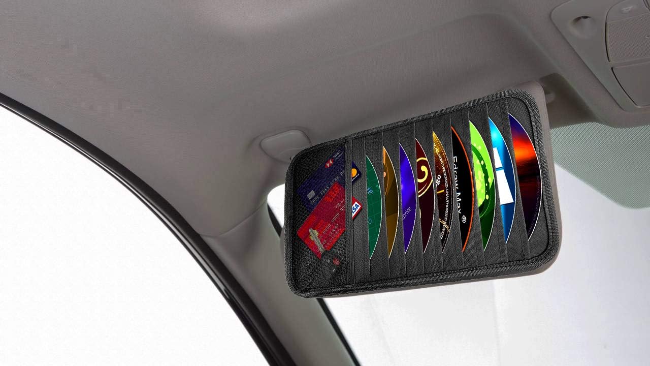 lebogner Car Sun Visor CD Holder and Vehicle Organizer, 2 Pack Auto Interior Accessories 10 Pocket CD, DVDs Storage Case, Registration, Document and Ticket Holder, Storage Pouch Organizer: Automotive
