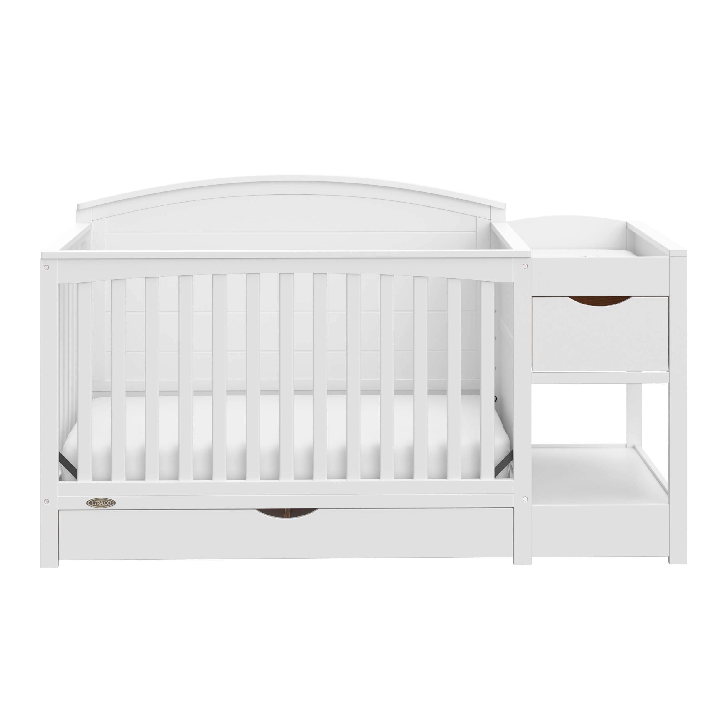 Graco Bellwood 5-in-1 Convertible Crib & Changer with Drawer (White) - GREENGUARD Gold Certified, Full-Size Storage Drawer, Converts to Toddler Bed and Full-Size Bed