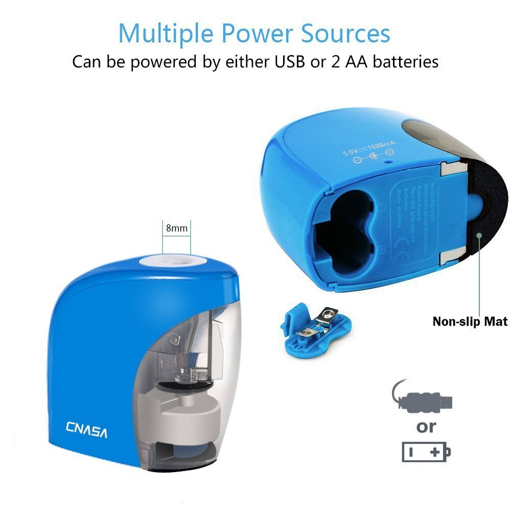 Sacapuntas eléctrico automático para oficina Escuela USB/batería precisa Veloce lápices para afilar Sacapuntas Lápices de colores, lápices Cejas (Black) (Blue)