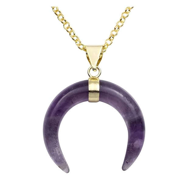 QGEM Damen Schmuck Healing Halskette Collier Mond Mondsichel Horn Anhänger Chakra Edelstein Pendant mit 61cm Kette