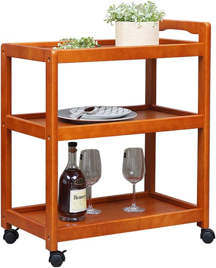 Wooden Kitchen Cart With Wheels, 2 Tiers Serving Trolley Restaurant Storage Finishing Shelves 59 * 34.5 * 73cm