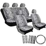 OxGord 17pc Set Car Seat Cover Set- Leopard Gray- Universal Fit for Car, Truck, SUV, or Van - Steering Wheel Cover