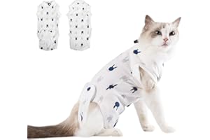 DoggieKit Cat Surgery Recovery Suit, Anti Licking Postoperative Onesie with Roll-Up Design, Soft Breathable Bodysuit Shirt for Female Spay Male Neuter Abdominal Wound Kitten E-Collar Cone Alternative
