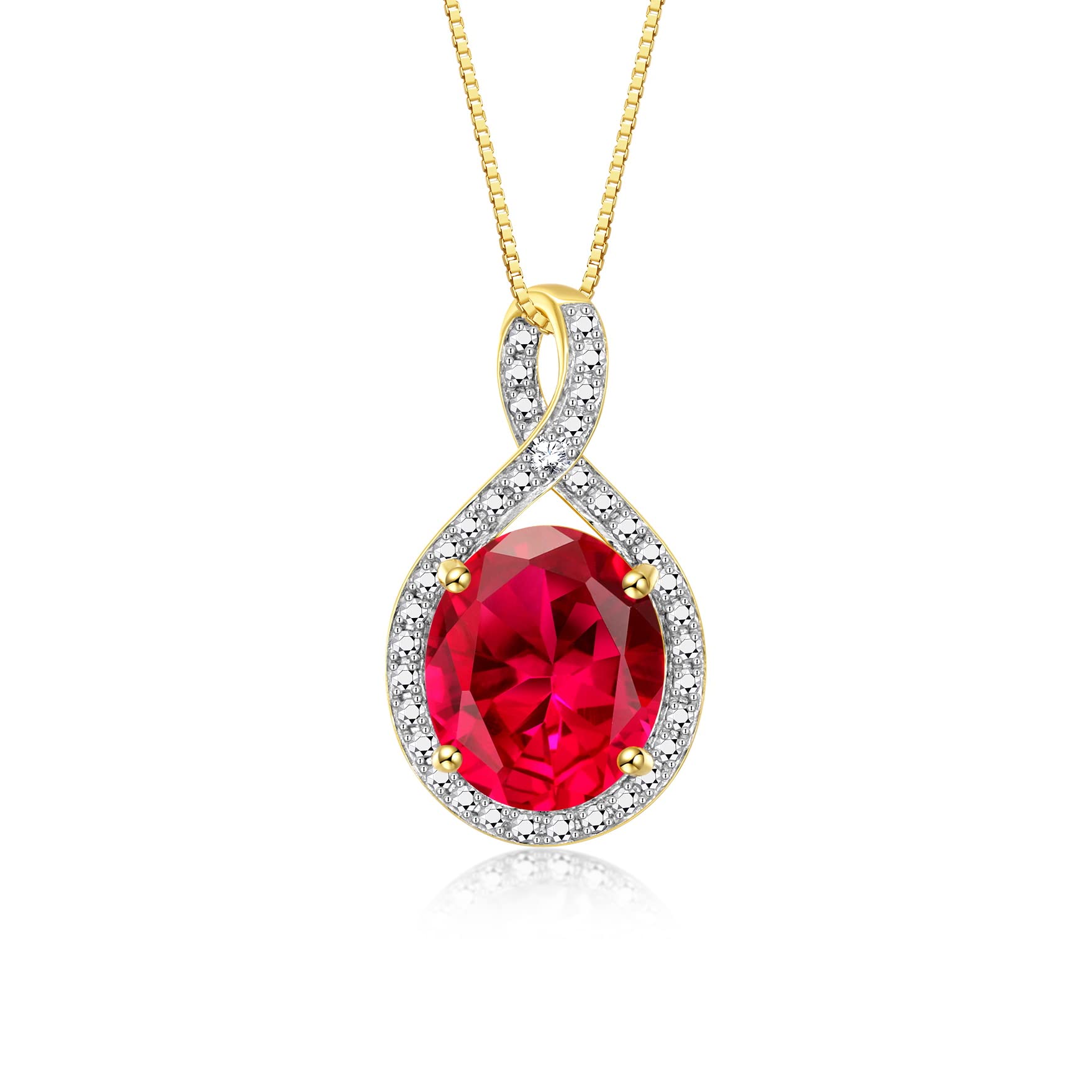Rylos Simply Elegant Beautiful Red Ruby & Diamond Pendant/Necklace - July Birthstone*