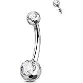 OUFER Belly Button Piercing, G23 Solid Titanium Internally Threaded Belly Rings For Women 14G Shiny Clear CZ Navel Piercing Jewelry