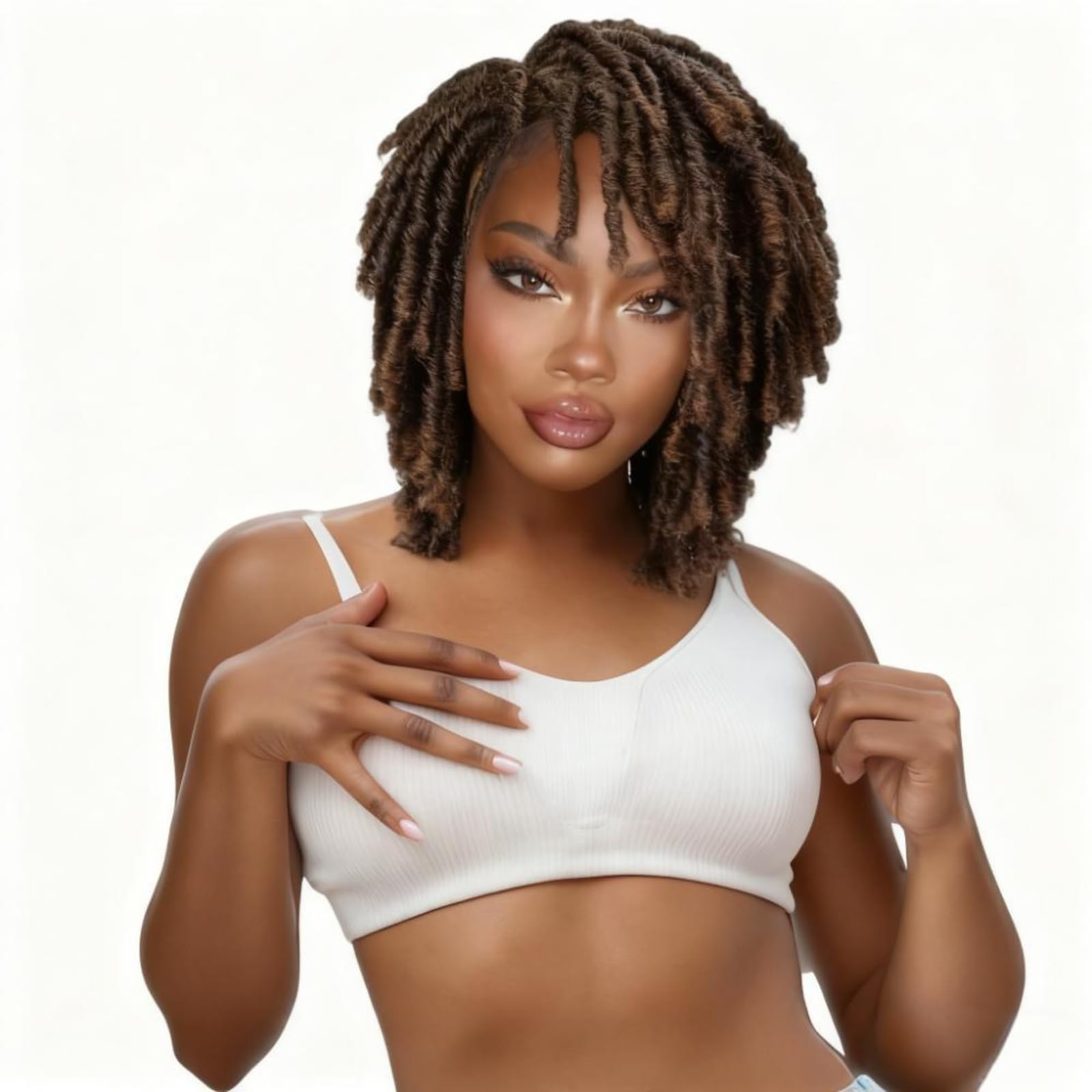 BECUS Dreadlock Wig Dreads Wig Brown Braided Wigs Short Twist Crochet Hair Synthetic Afro Wigs for Women (12.5 Inch)