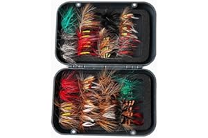 Premium Fishing Hook Kit – 64pcs Handmade Fly Fishing Flies Assortment for Trout & Bass Fishing, Includes Durable Fly Box for