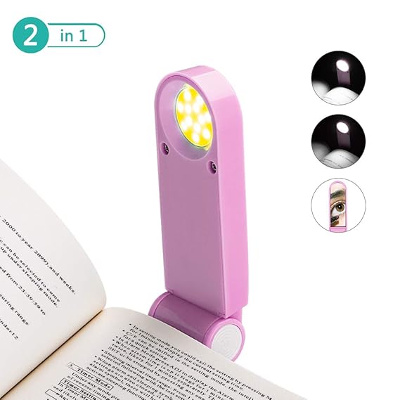 Buch Leselicht, Winzwon Kleines Leselampe Und Tragbarer Taschenspiegel Licht 2 in 1, USB Wiederaufladbar Buchlampe, Arbeitspl