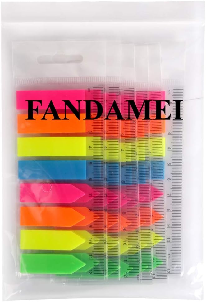 960 Pieces Neon Page Markers, FANDAMEI 6 Sets Translucent Page Flags Fluorescent Index Tabs Sticky Notes Tabs with 12 cm Measurement for Page Marker : Office Products