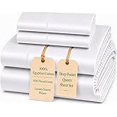 800 Thread Count Queen Sheet Set,Egyptian Cotton Sheets Queen Size Bed Set | Silky Sateen Weave White Sheets, Buttery Soft Durable Hotel Luxury Bed Sheets with 15" Snug Fit Deep Pockets - White