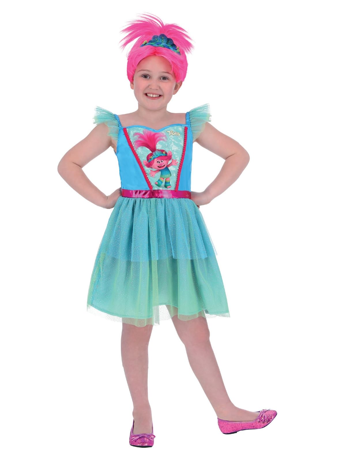Smiffys Trolls Band Together Poppy Costume Dress, Officially Licensed Trolls Movie Fancy Dress, Child Dress Up Costumes