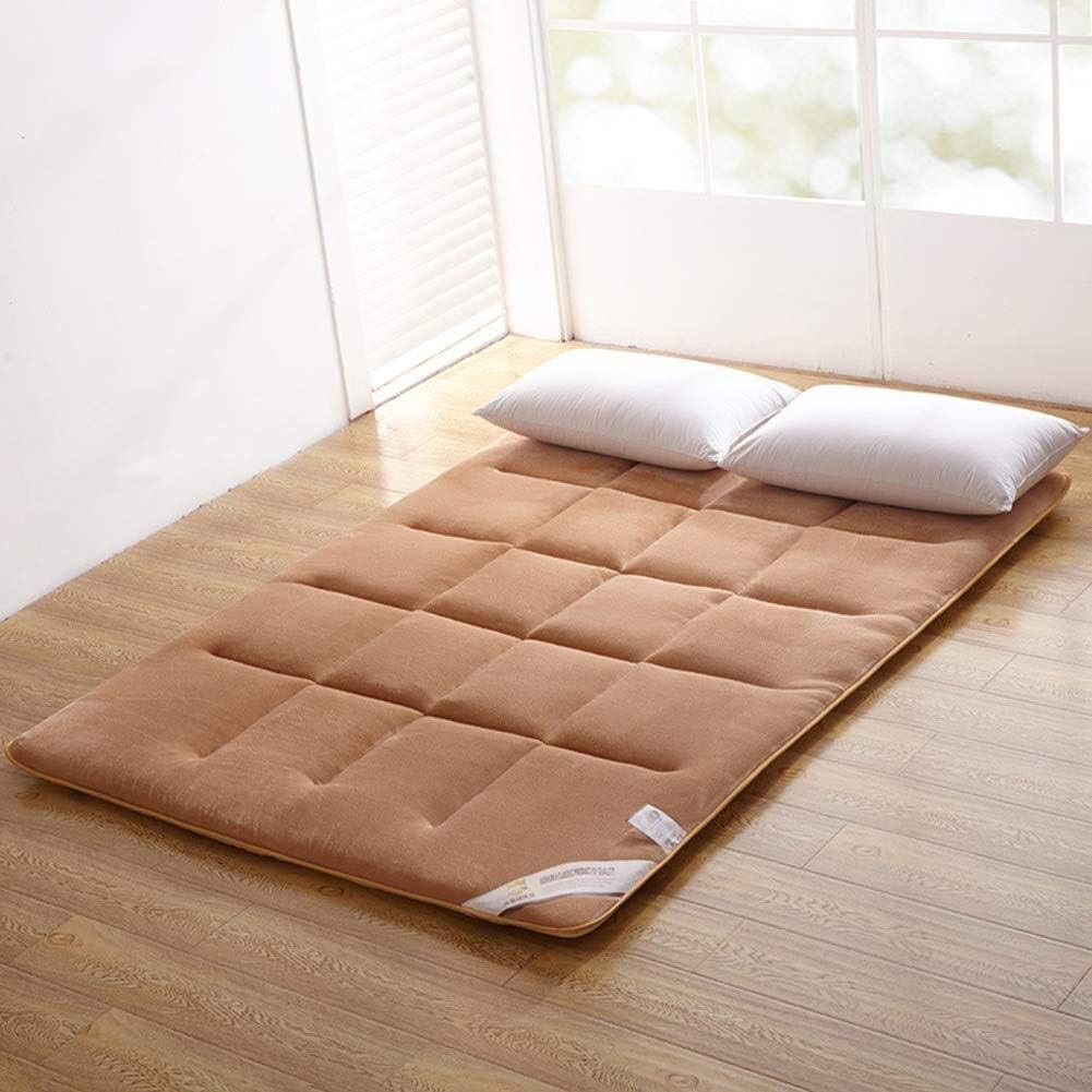 Huan Leaflets Japanese Tatami mattress from Earth, Flannel Sleeping Pad, Mattress Tatami roll bed non-slip Plain Shikibuton-Gray Full (Color : Marrone Chiaro, Size : 100X200CM)