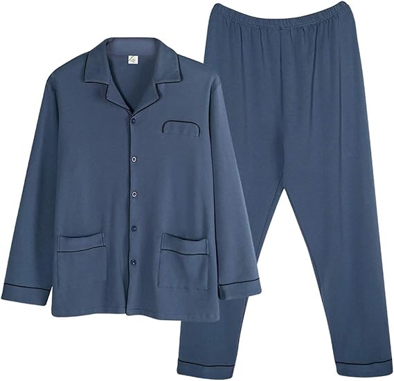 Amazon Co Jp 三好優品 パジャマ メンズ 長袖 綿100 前開き 入院 紳士 おしゃれ 春秋冬 上下セット ルームウェア 部屋着 大きいサイズ ブルー Xxl 服 ファッション小物