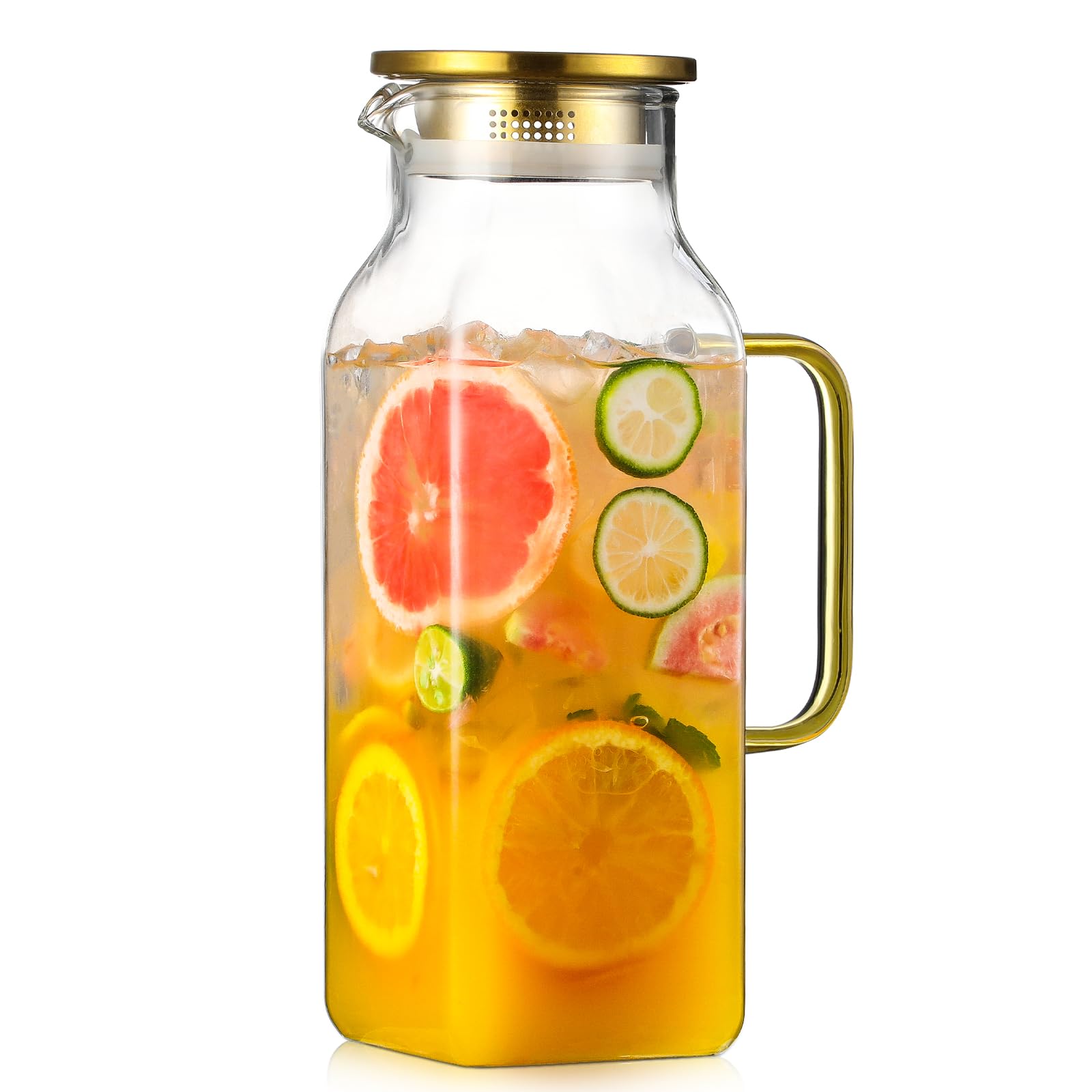 Photo 1 of 2 Quart (2 Liter 68 oz) Square Glass Pitcher with Lid and Spout, Water Pitchers with Handle for Fridge, Borosilicate Glass Carafe for Hot/Cold Drink, Large Jug for Iced Tea, Coffee, Beverage, Cold
