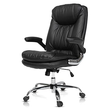 YAMASORO Ergonomic Office Chair with Flip-Up Arms and Comfy Headrest PU Leather High-Back Computer Desk Chair Capacity 350lbs Black