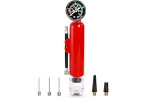 Lawei Ball Pump with Pressure Gauge, Dual Action Sports Ball Compact Pump with Needles and Nozzles, Portable Air Hand Pumps L